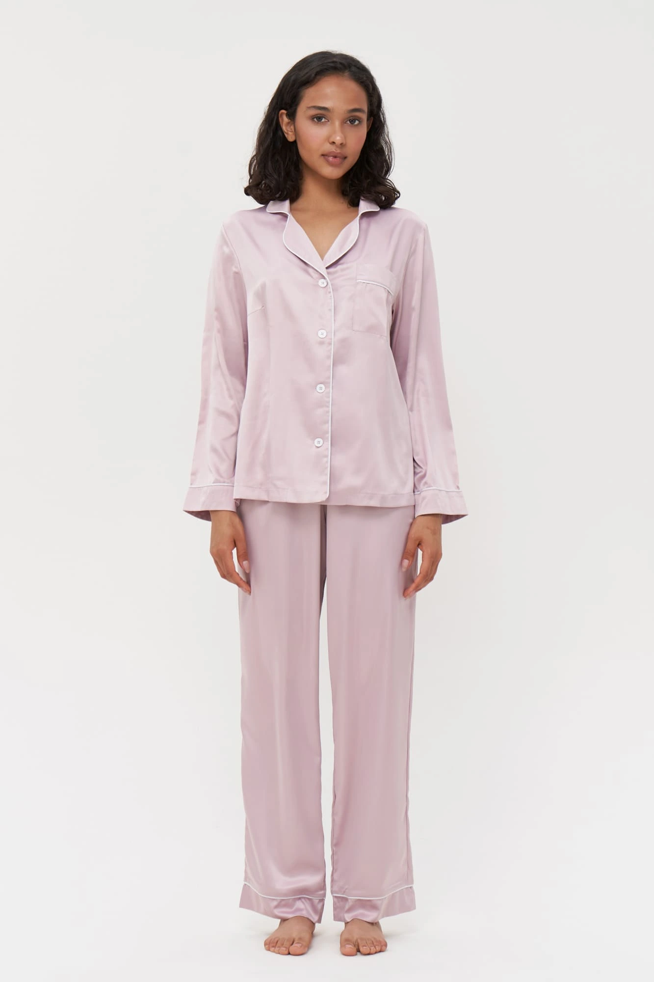 Pink Silky Satin Pyjamas with Long Sleeves for Women