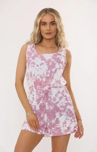 Pink & White Tie Dye Sleeveless Drawstring Waist Playsuit – Tasha