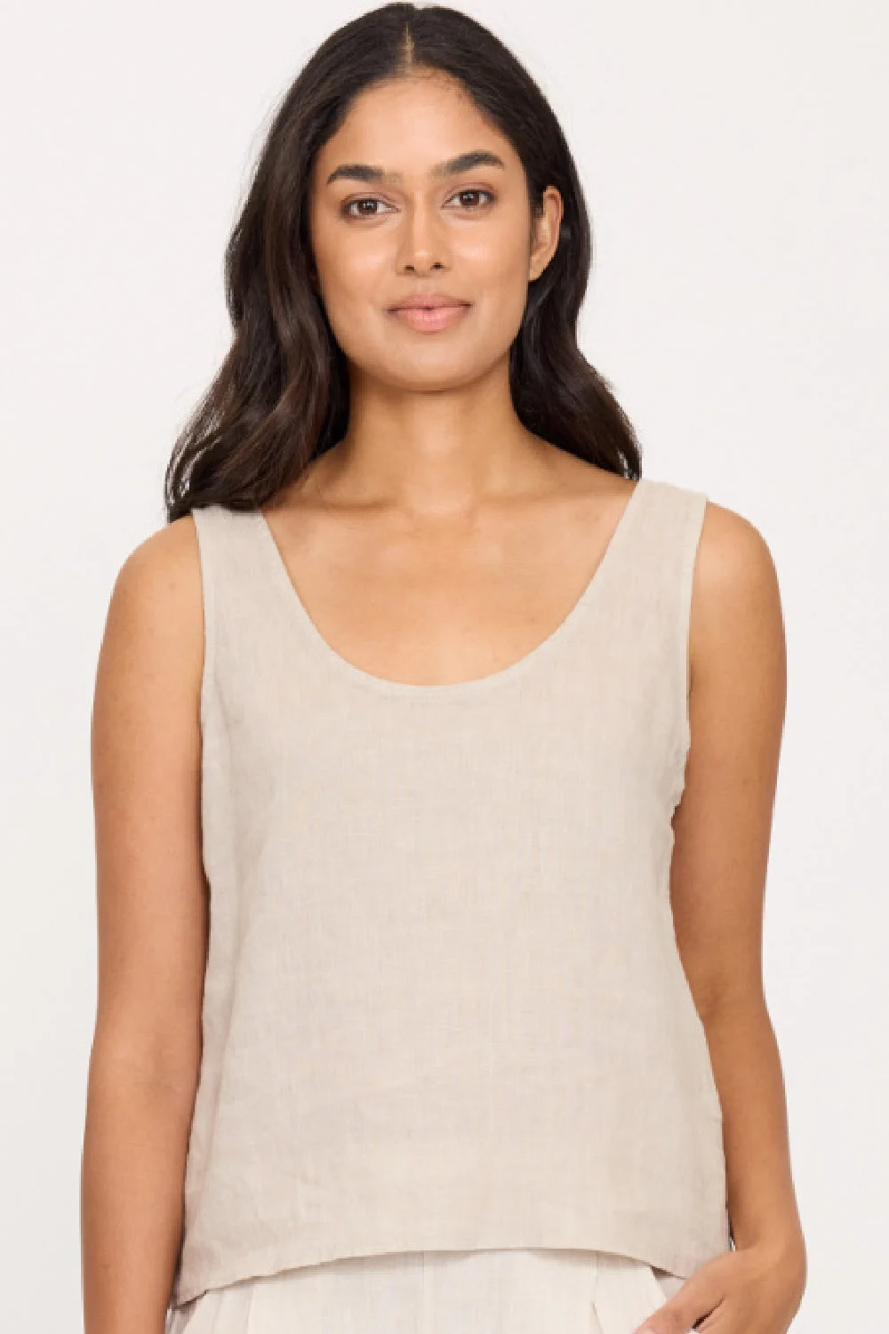 Pistache Linen Scoop Top, Buff Beige (R0359)