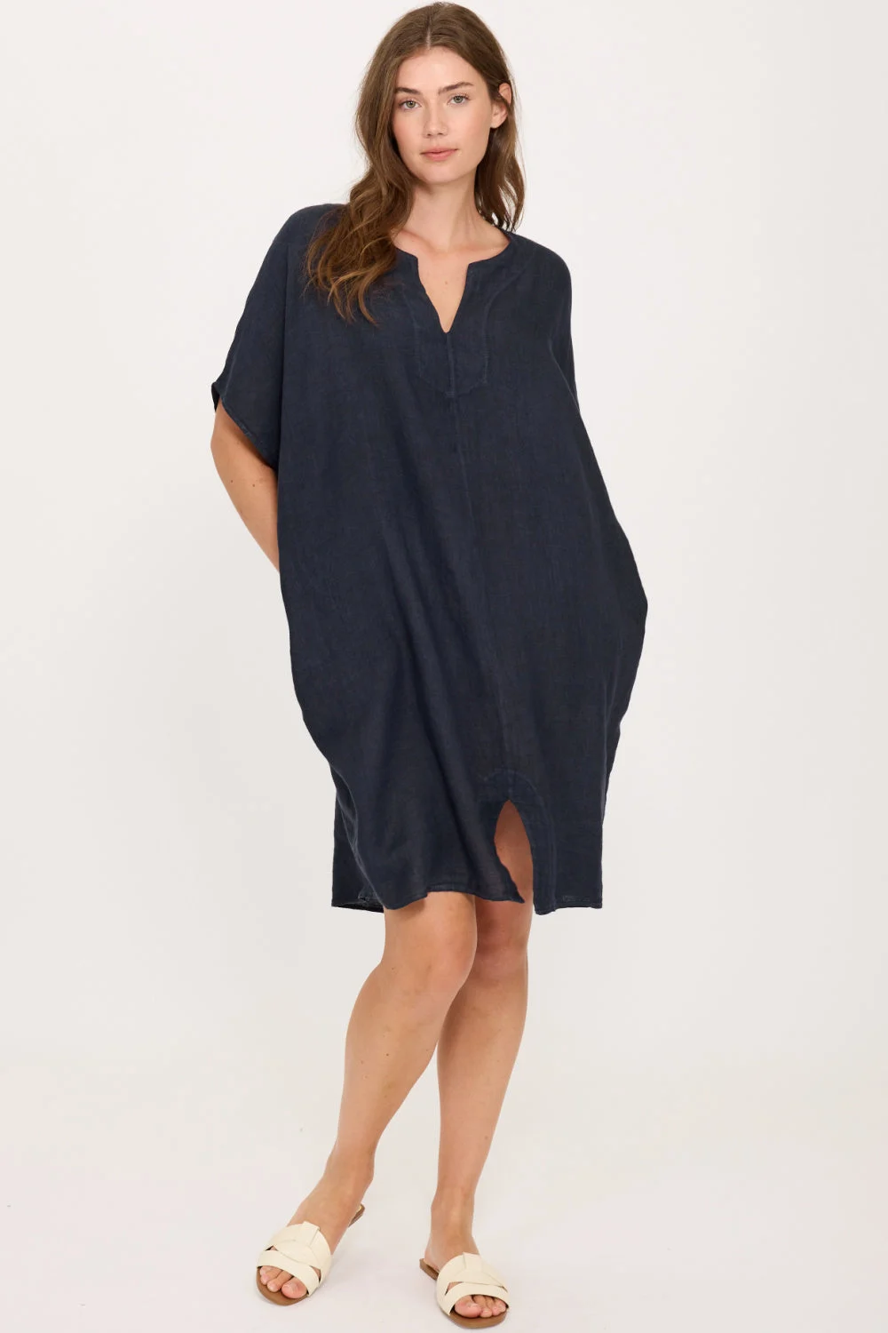 Pistache Linen Soho Dress, Midnight Navy (E25046)