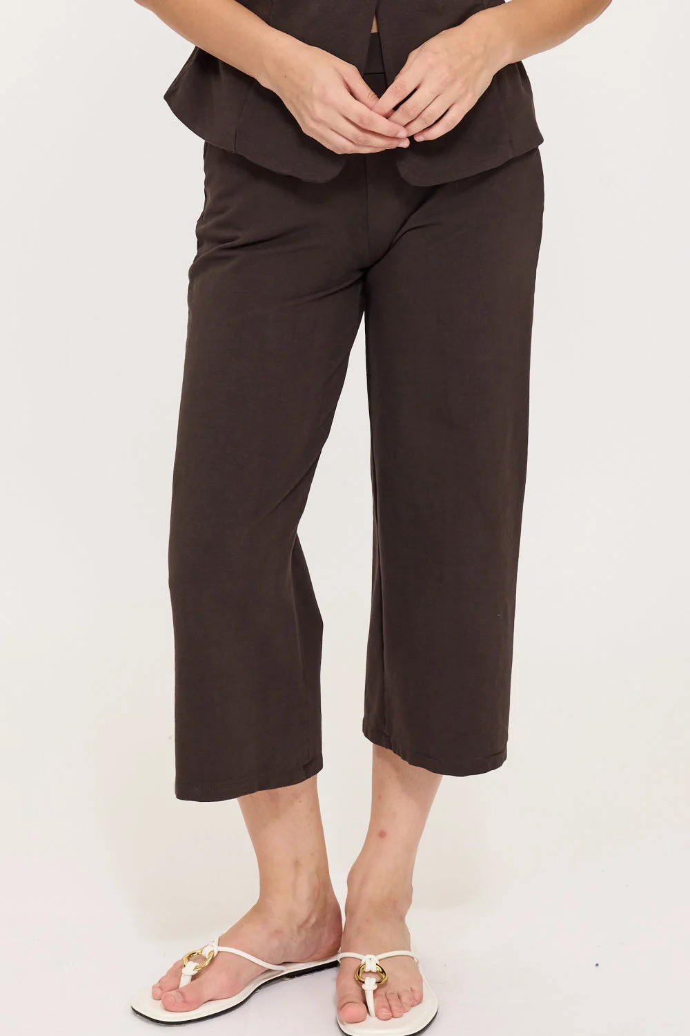 Pistache Terry Cotton Cropped Pant, Coffee Caffe (R03161)