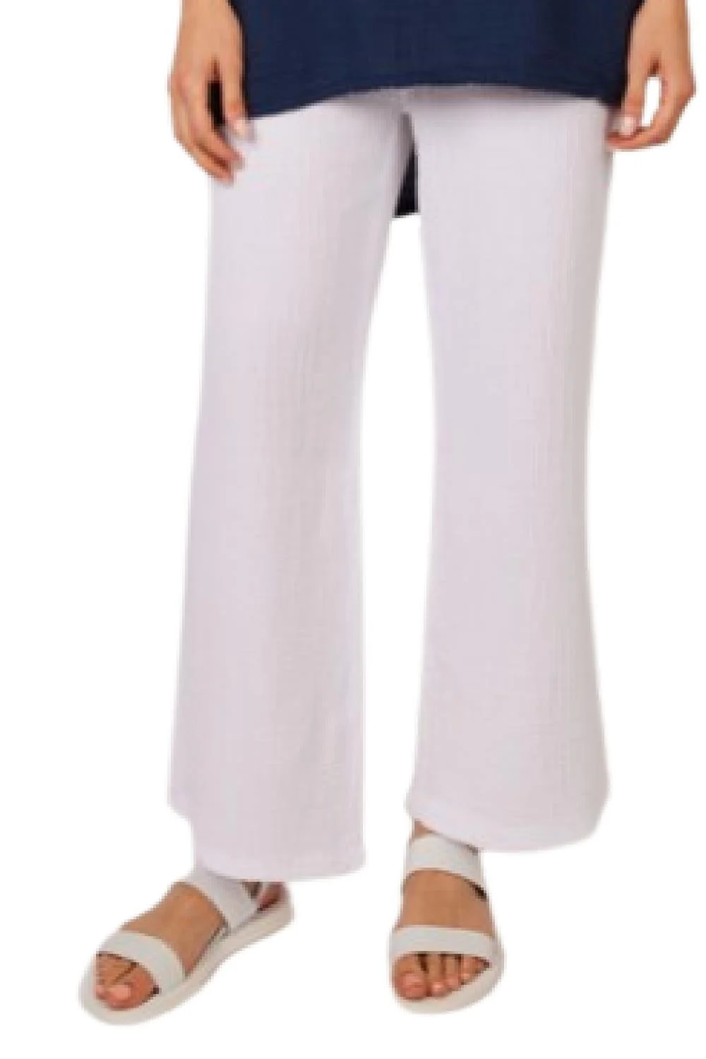 Pistache Waffled Cotton Pant, White (D22503)