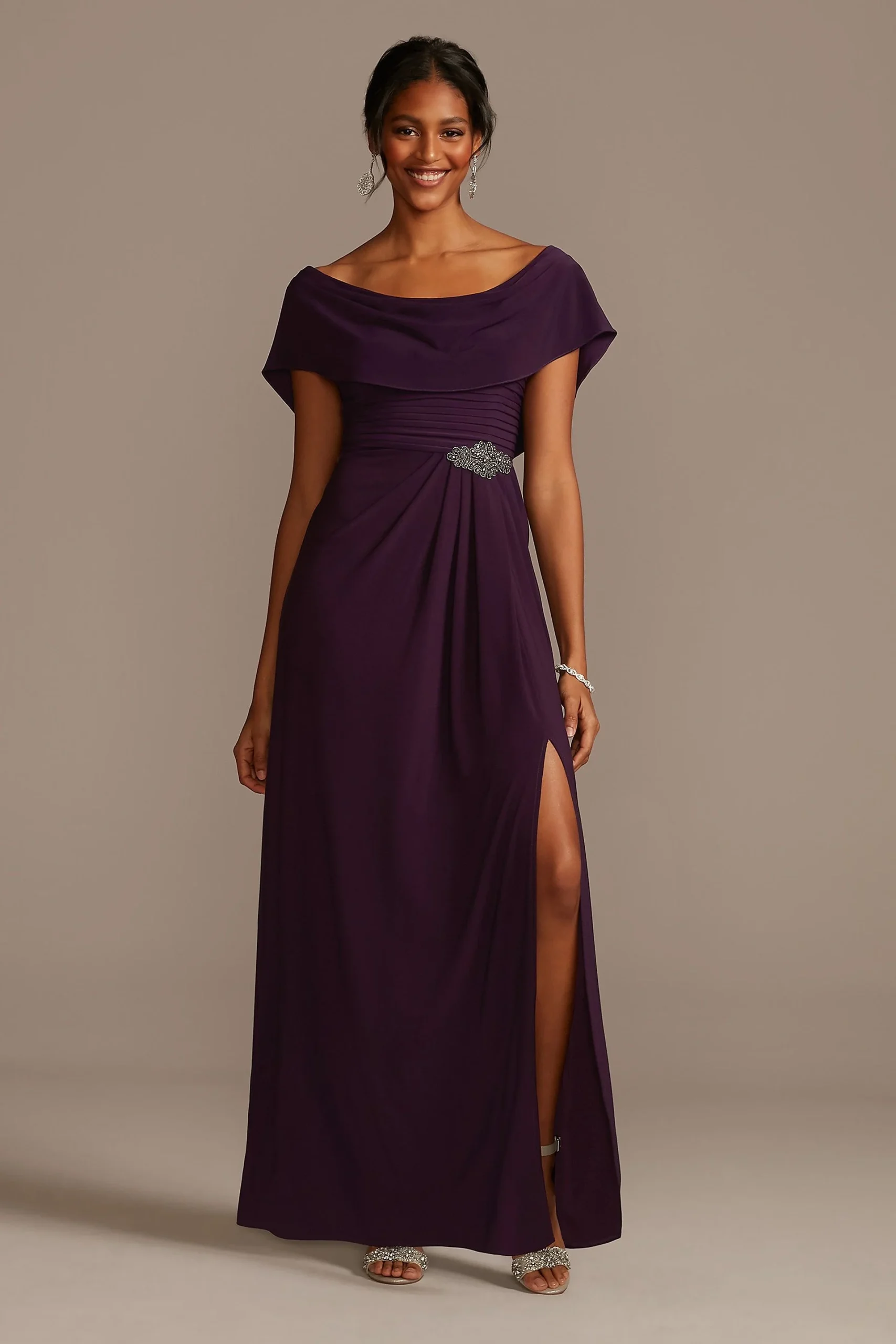 Pleated Matte Jersey Cowlneck Sheath Dress