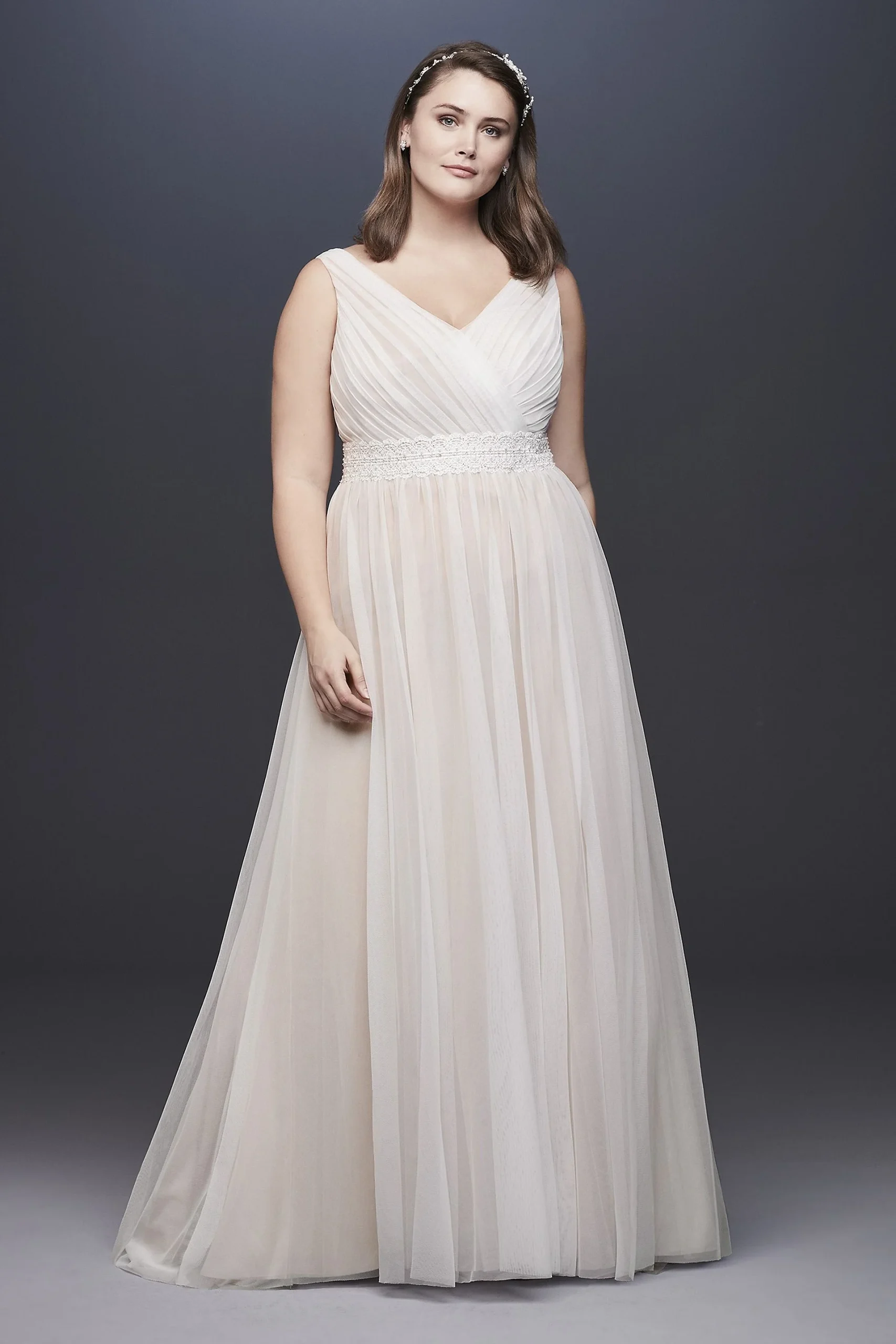 Pleated Plus Size Wedding Dress