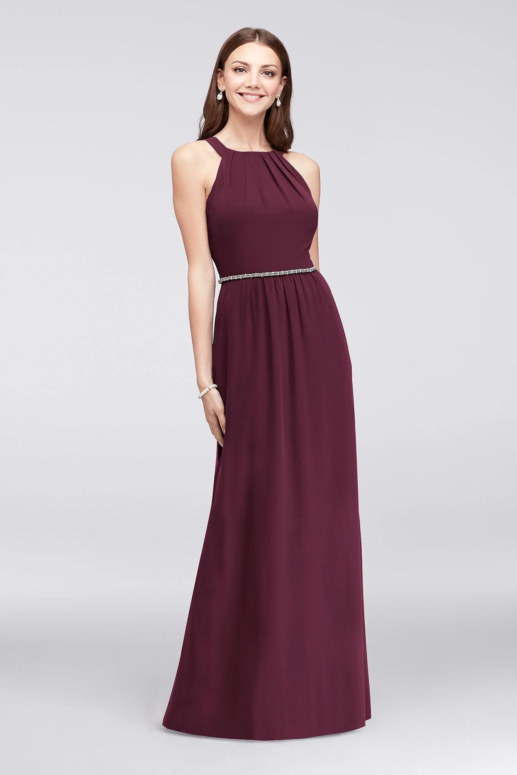 Pleated Round-Neck Plus Size Gown with Bead Waist