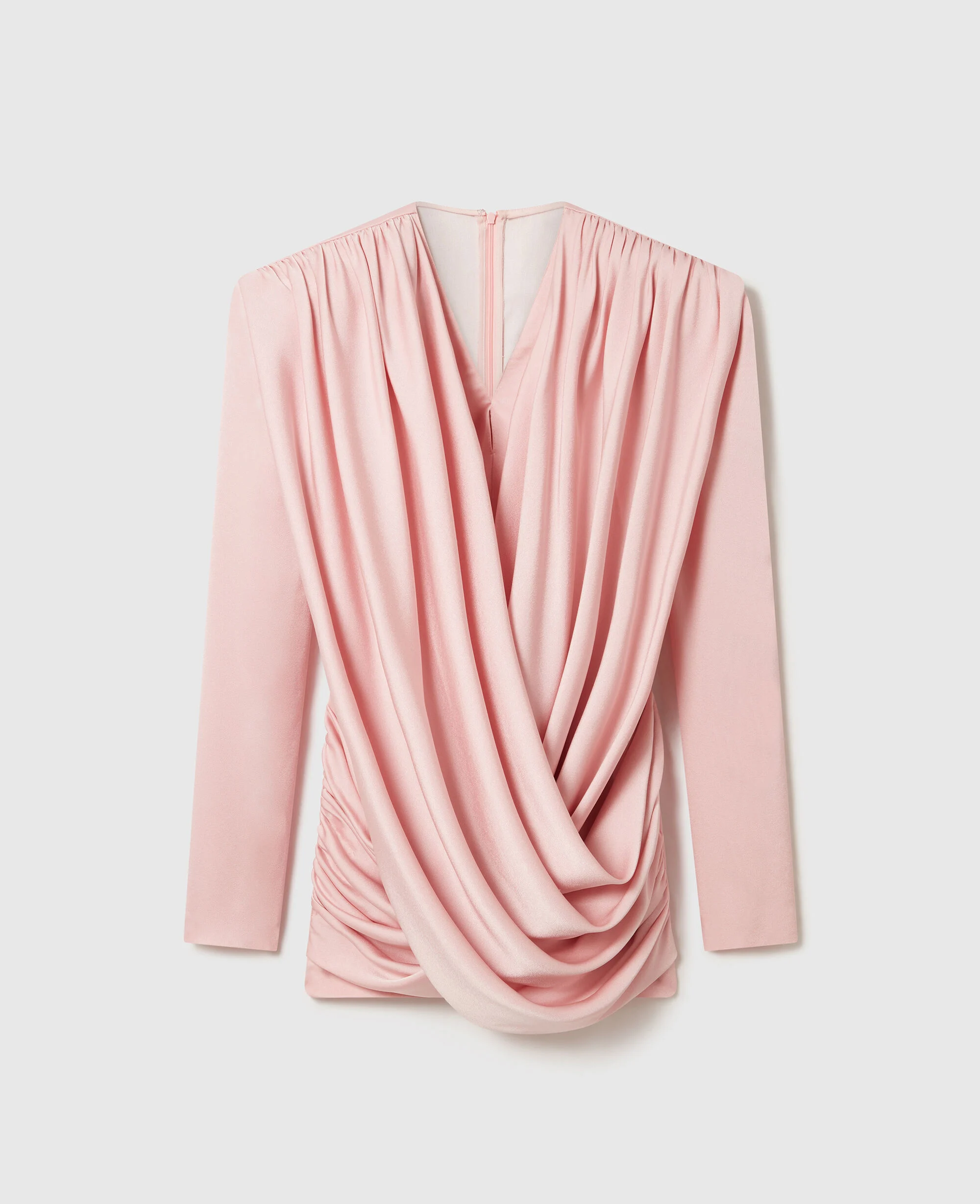 Pleated Satin V-Neck Mini Dress
