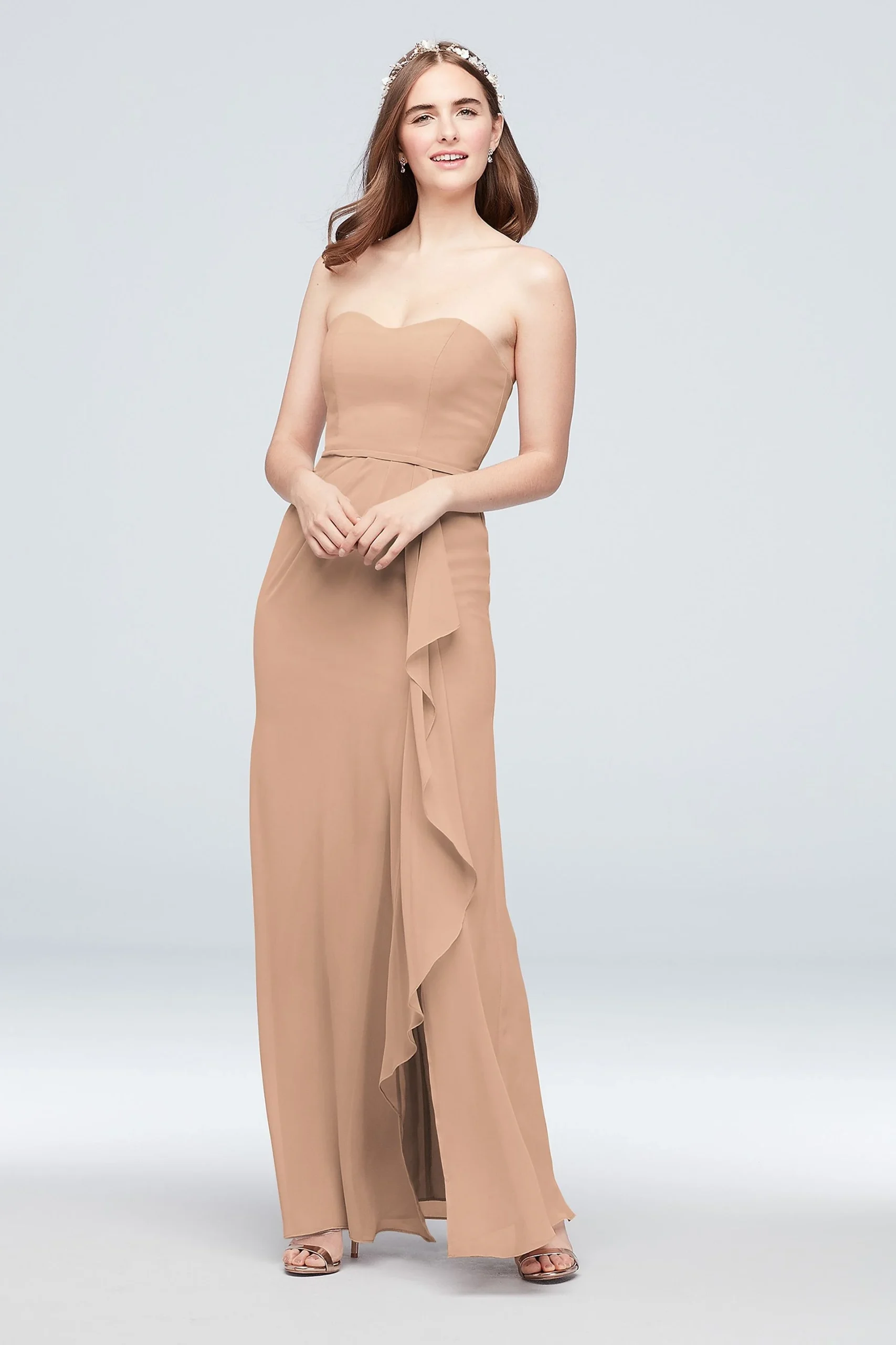 Pleated Strapless Bridesmaid Dress withCascade