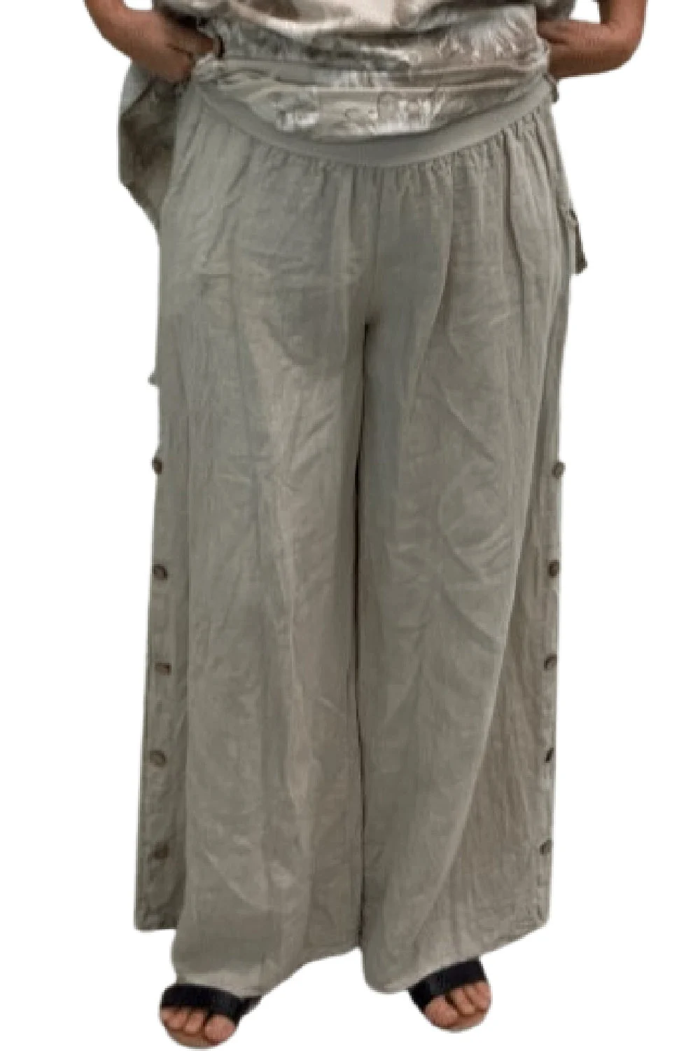 Plum Loco 100% Linen Half Button Pant MS81336 Sand