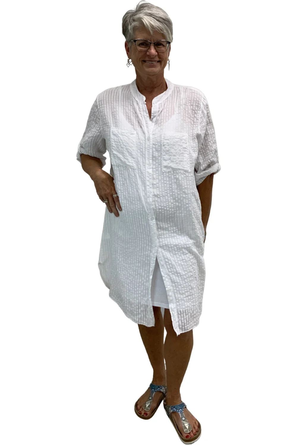 Plum Loco Striped 100% Cotton Dress DD7873 White