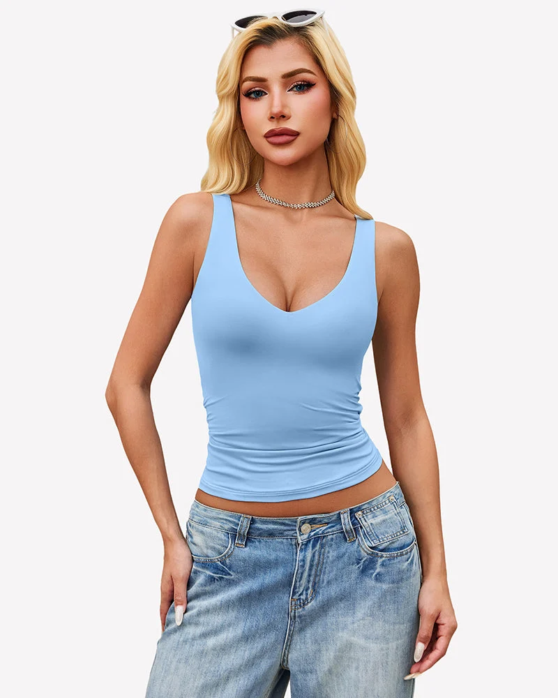 Plunge Tank Tops Deep V Neck Double Lined Camisoles