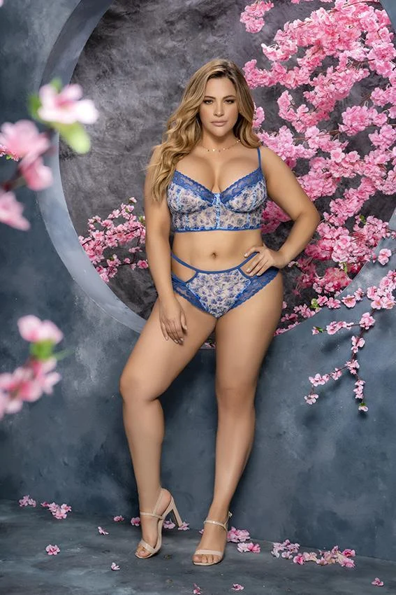 Plus Floral Two-piece with Open Sides and Criss Cross Back