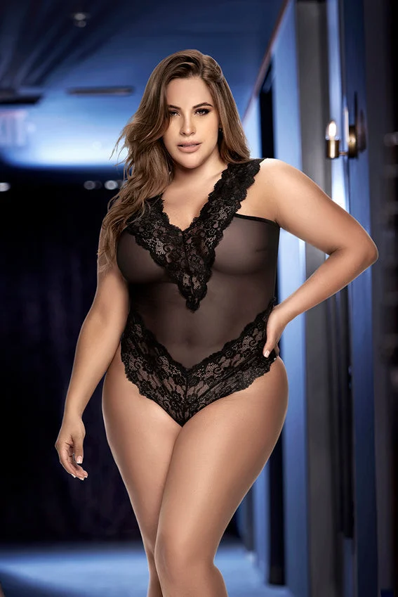Plus Lace Up Mesh Teddy