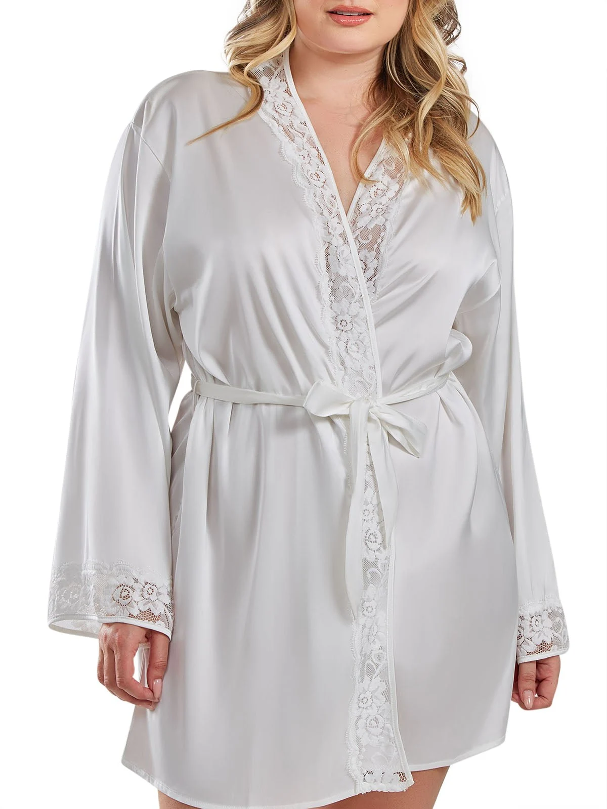 Plus Size Bridal Satin Kimono Robe – Elissa