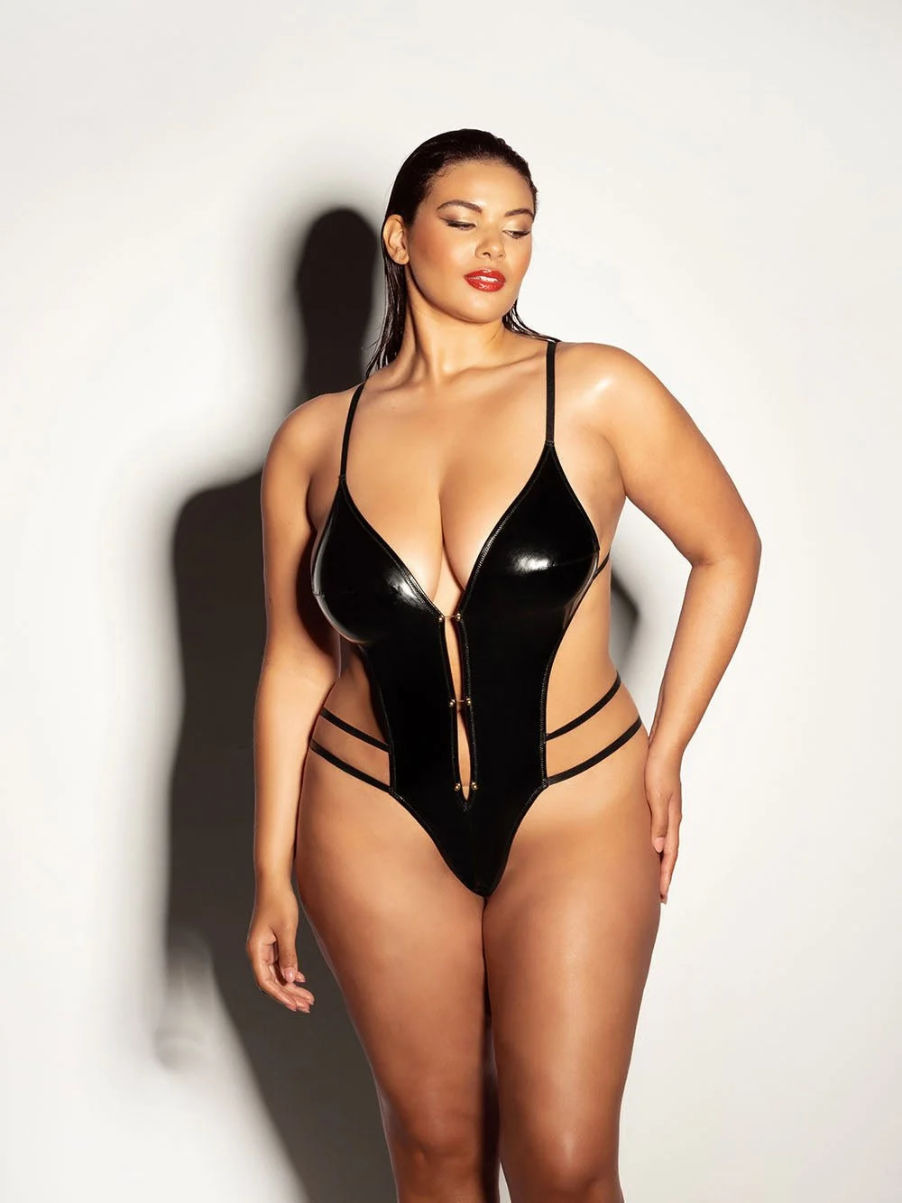 Plus Size Crotchless Leather Vinyl Teddy Lingerie Set – Fetish
