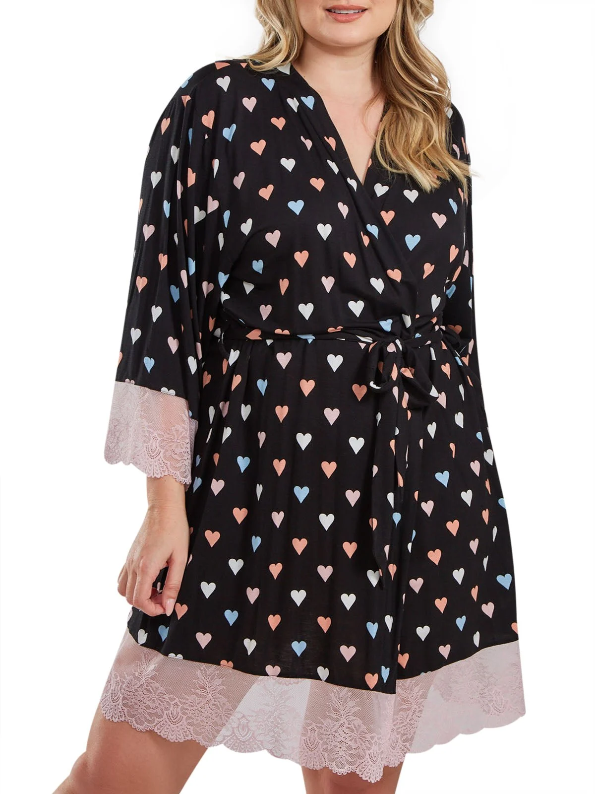 Plus Size Heart Print Kimono Robe – Aimee