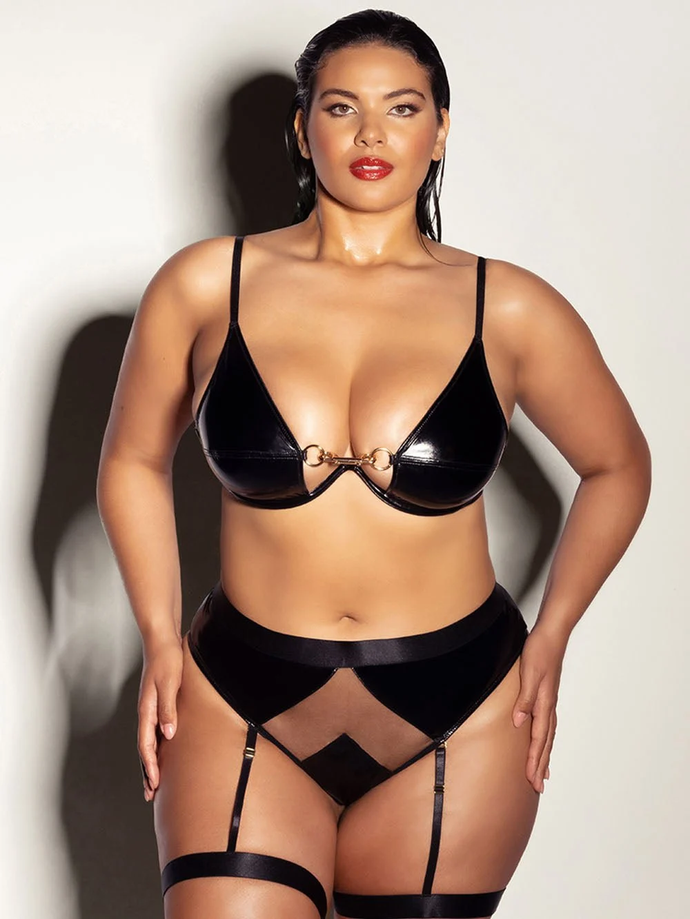 Plus Size Leather Vinyl Sheer Lingerie Set – Fetish