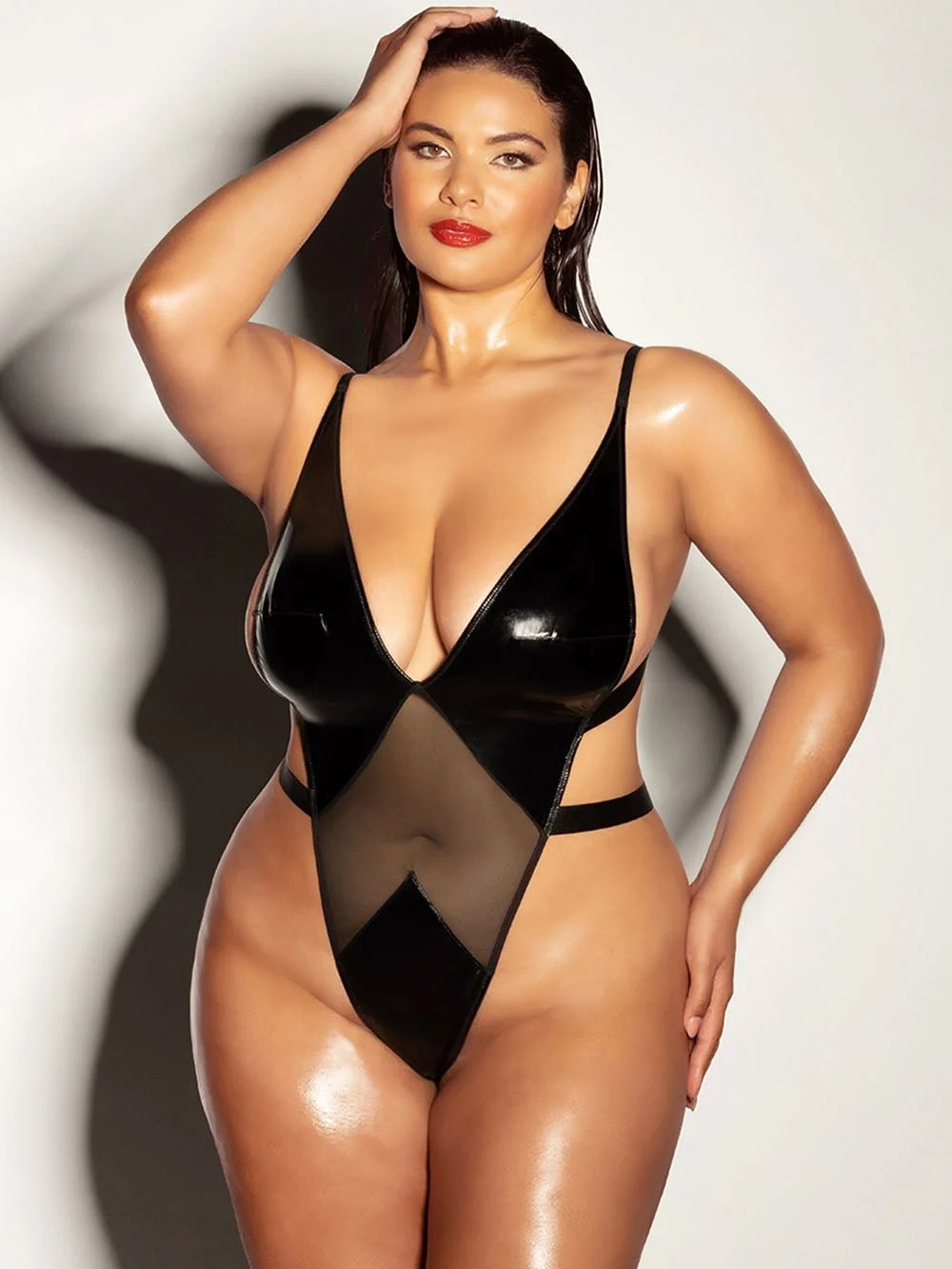 Plus Size Leather Vinyl Sheer Teddy Lingerie Set – Fetish