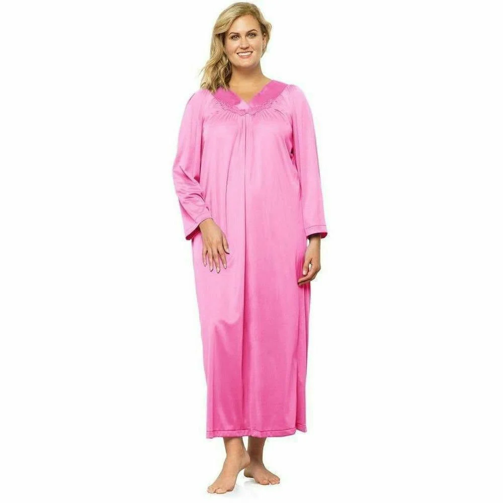 Plus Size Long-Sleeve Nylon Nightgown