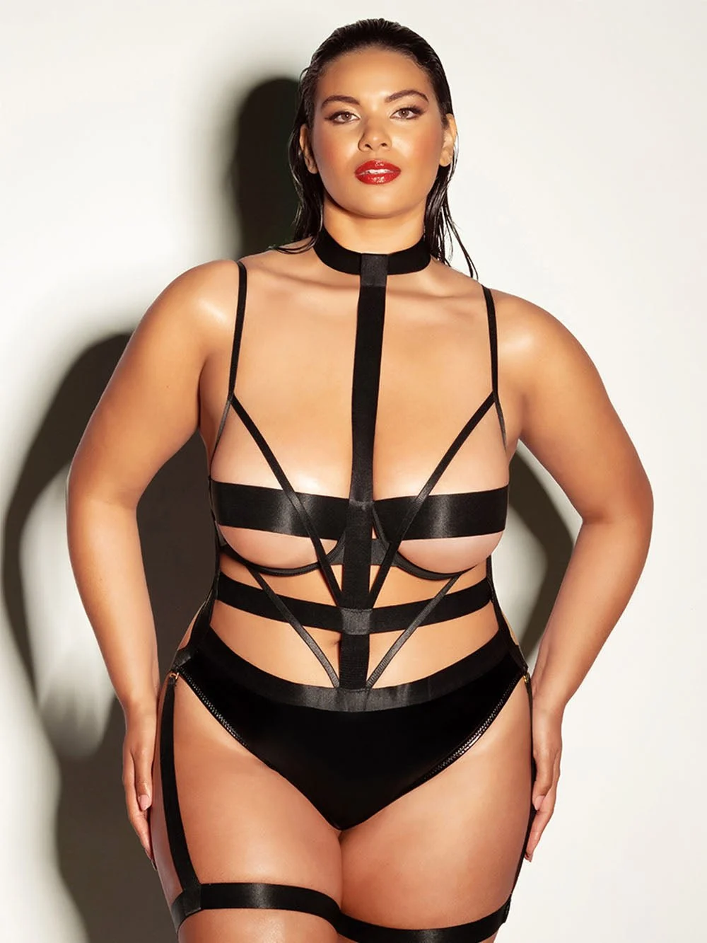 Plus Size Open Cup Leather Vinyl Underwire Teddy Lingerie Set – Fetish