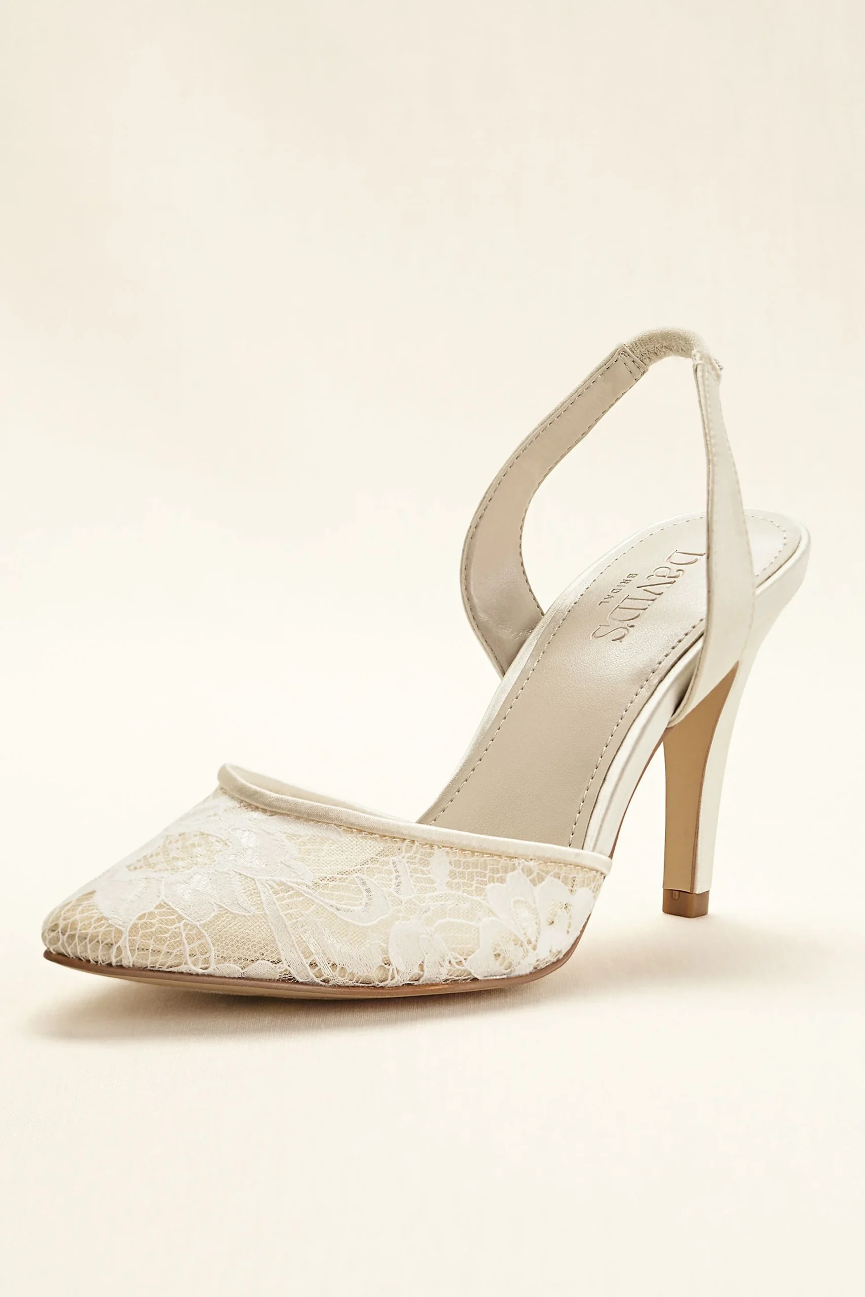 Pointed Toe Illusion Lace Slingback Mid Heel