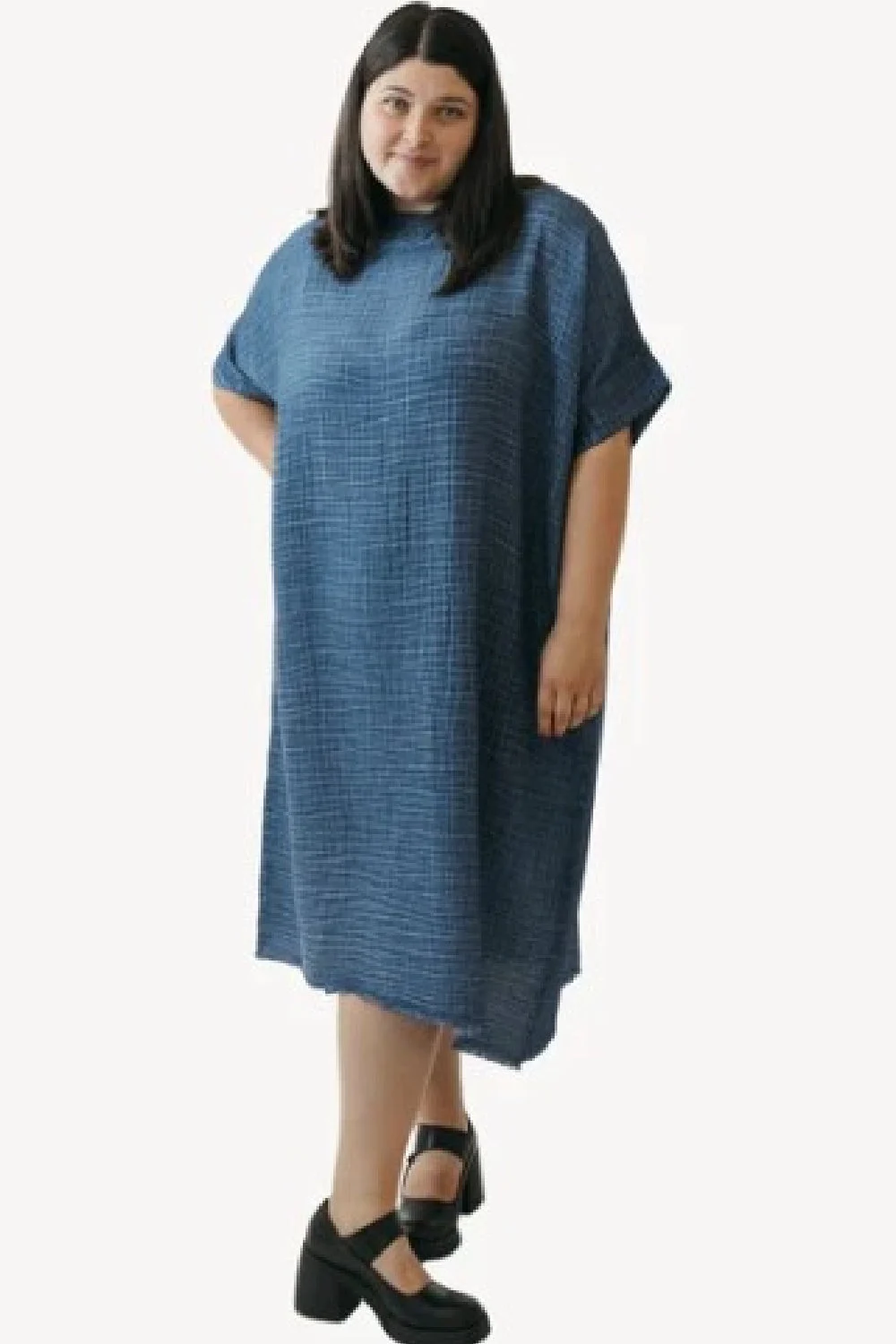 Pokoloko Crinkle Balloon Dress, Denim (IKI-BD3)