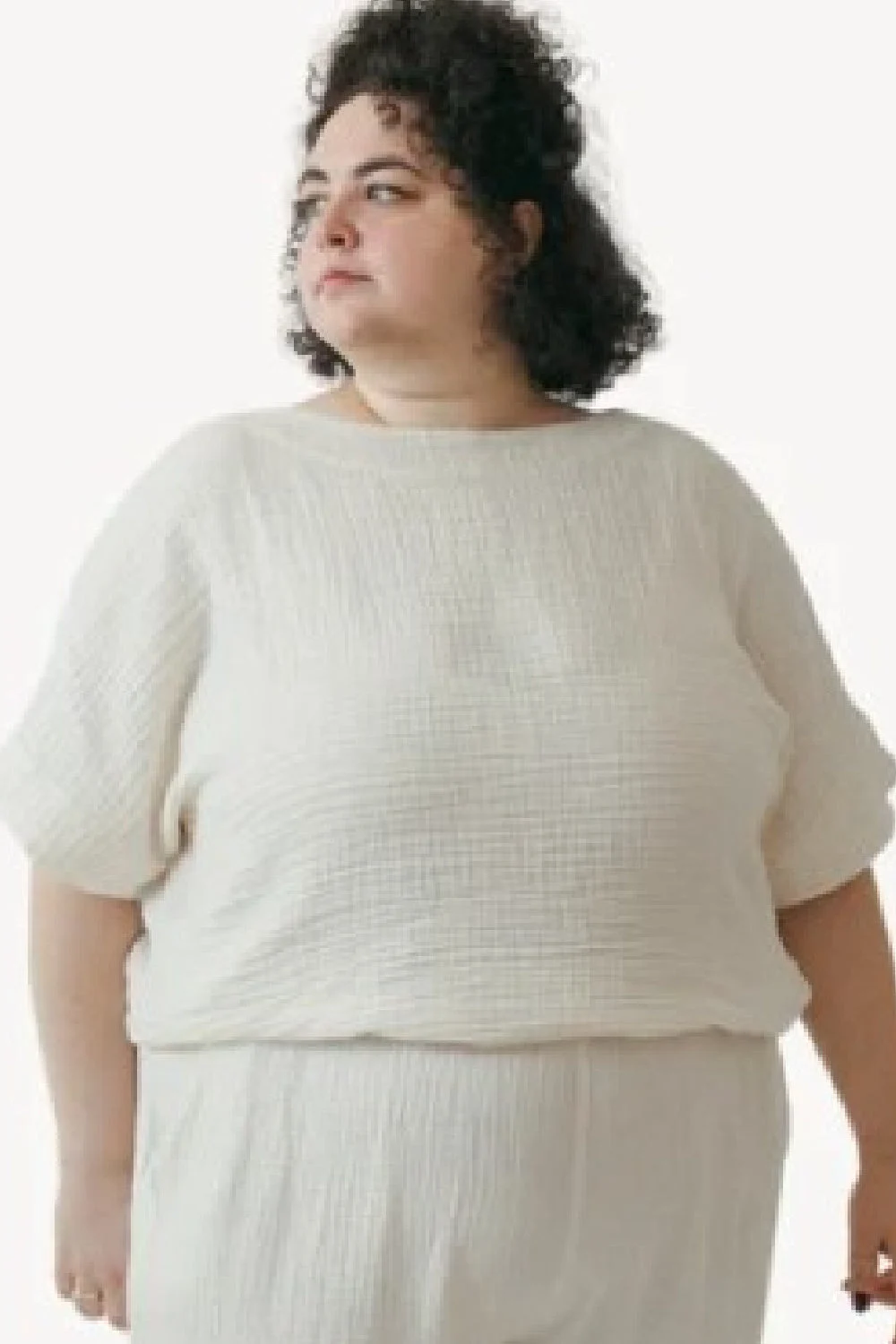 Pokoloko Crinkle Plus Boatneck Top, Cream (IKI-TP1+)