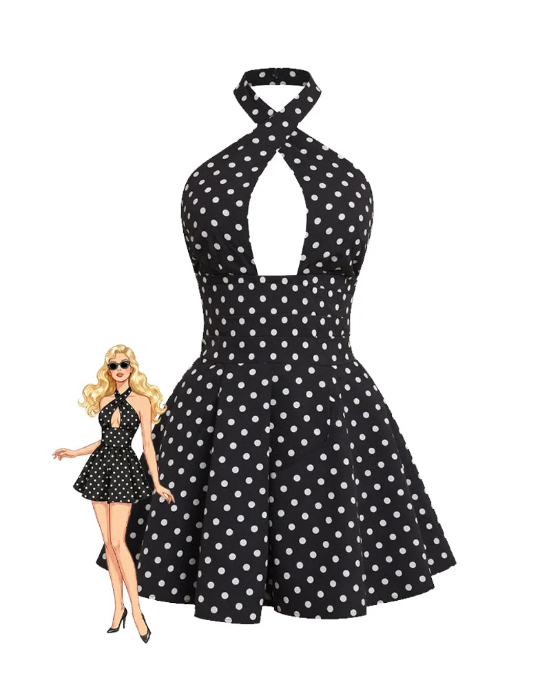 Polka Dot Cutout Halter Mini Dress