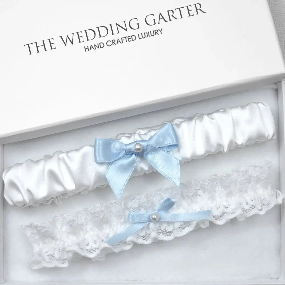 Pollanna White Satin & Lace Wedding Garter Set
