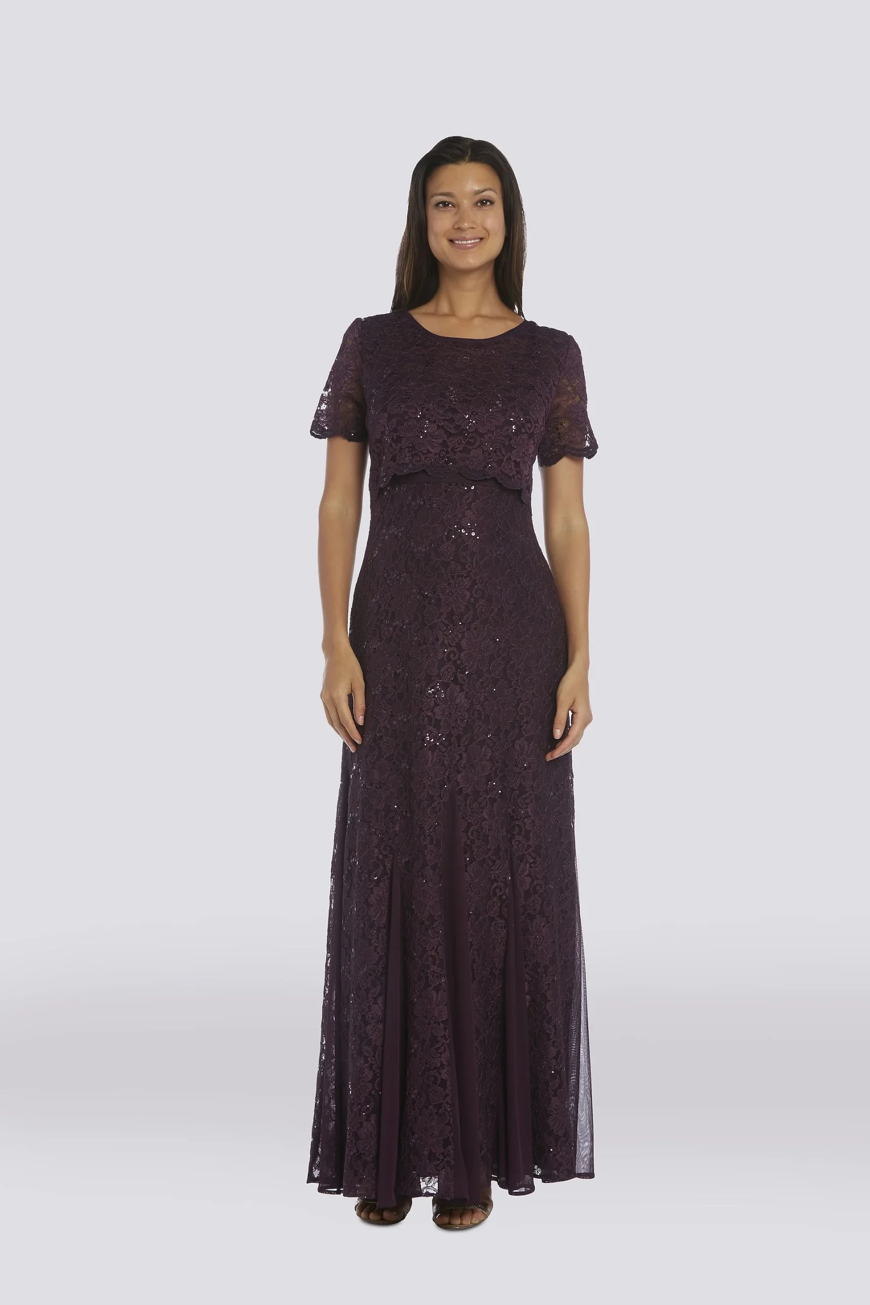 Popover-Bodice Sequin Lace Mermaid Gown