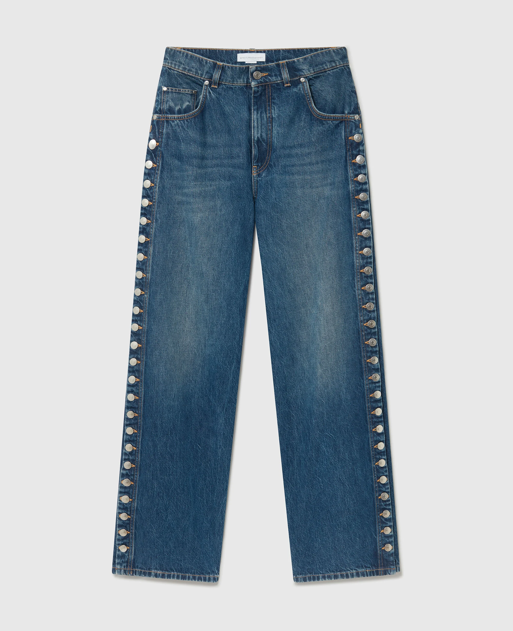 Popper-Studded Straight-Leg Jeans