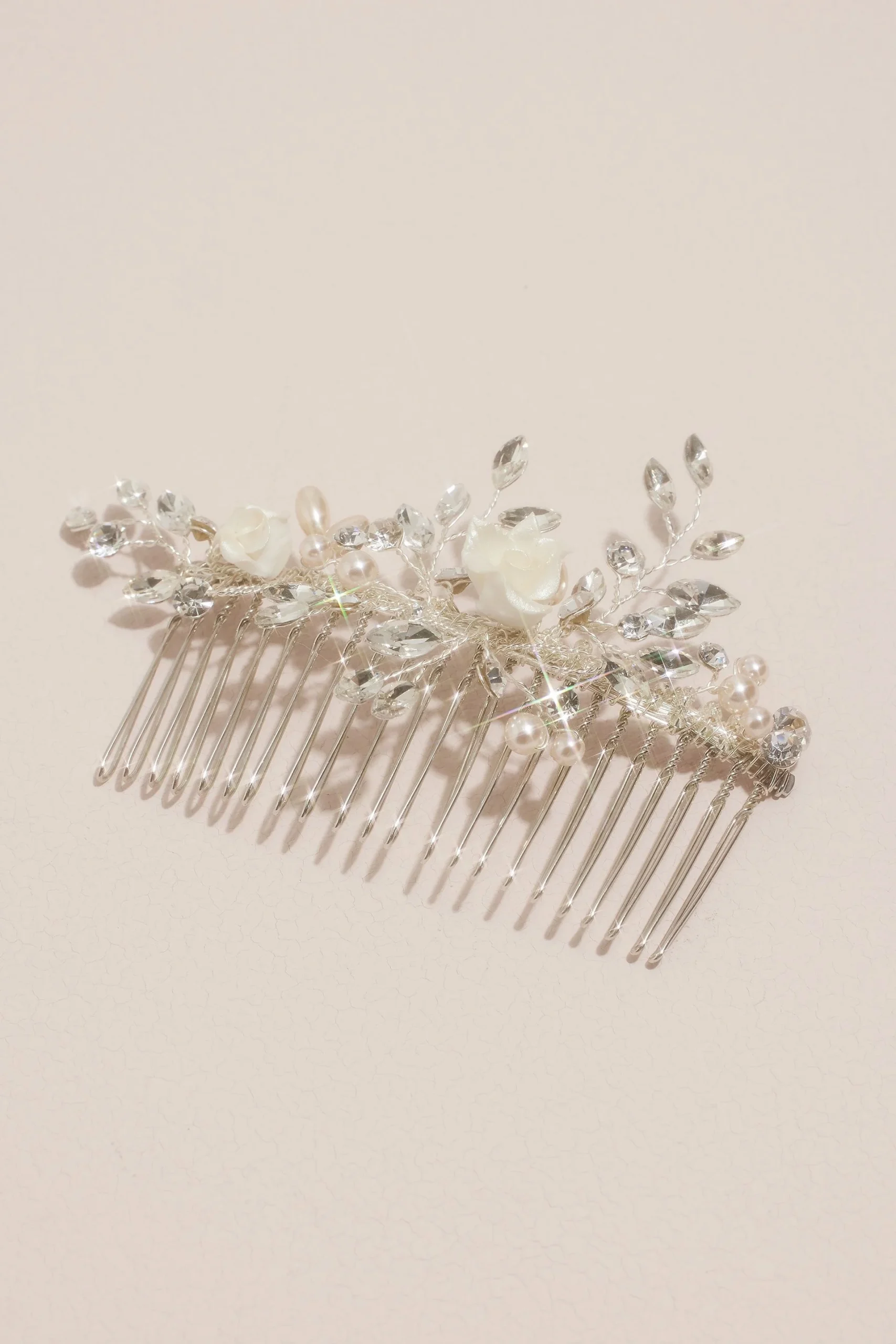 Porcelain Rose Pearl and Crystal Comb