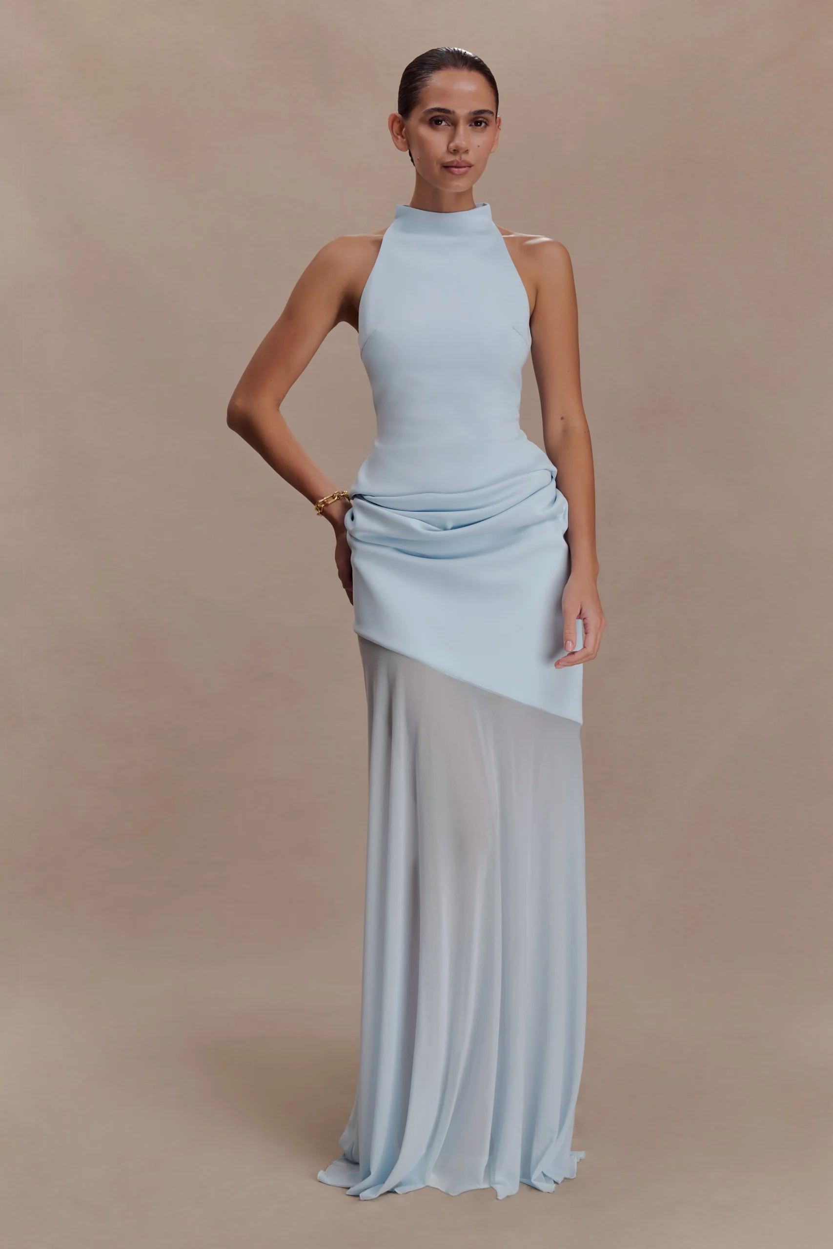 PortiaScuba And Mesh Maxi Skirt - Pale Blue