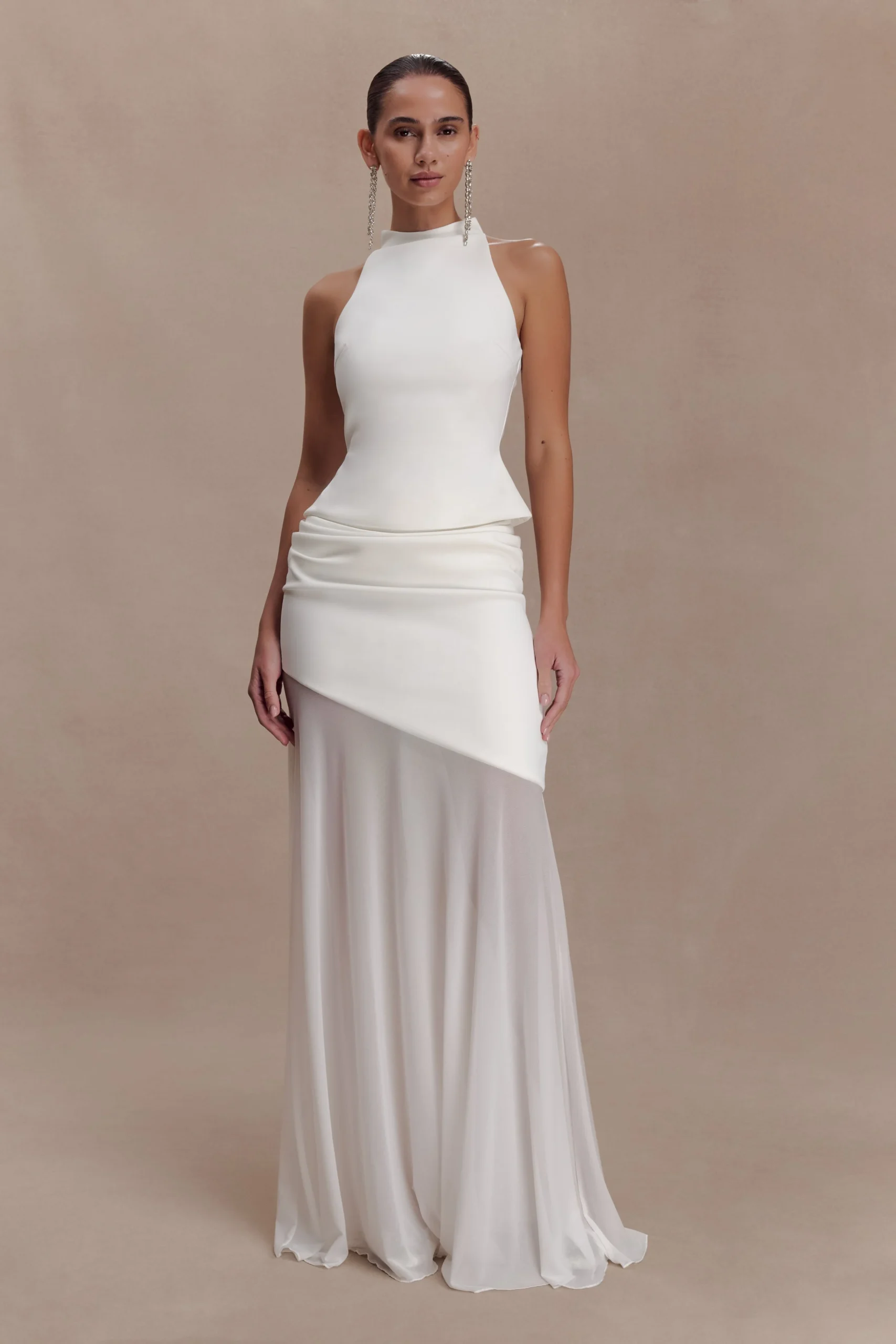 PortiaScuba And Mesh Maxi Skirt - White