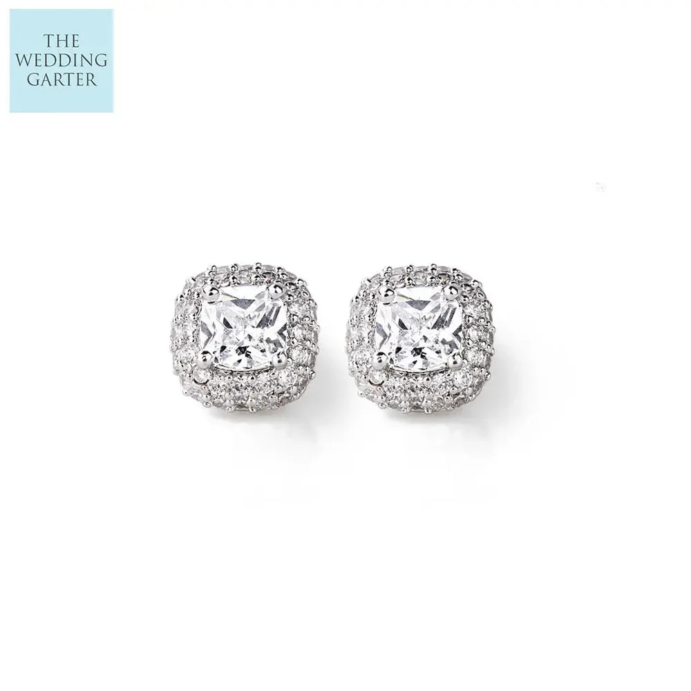Princess Cut Cubic Zirconia Stud Earrings In Pave Setting