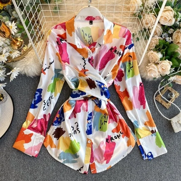 Printed Satin Shirt Womens