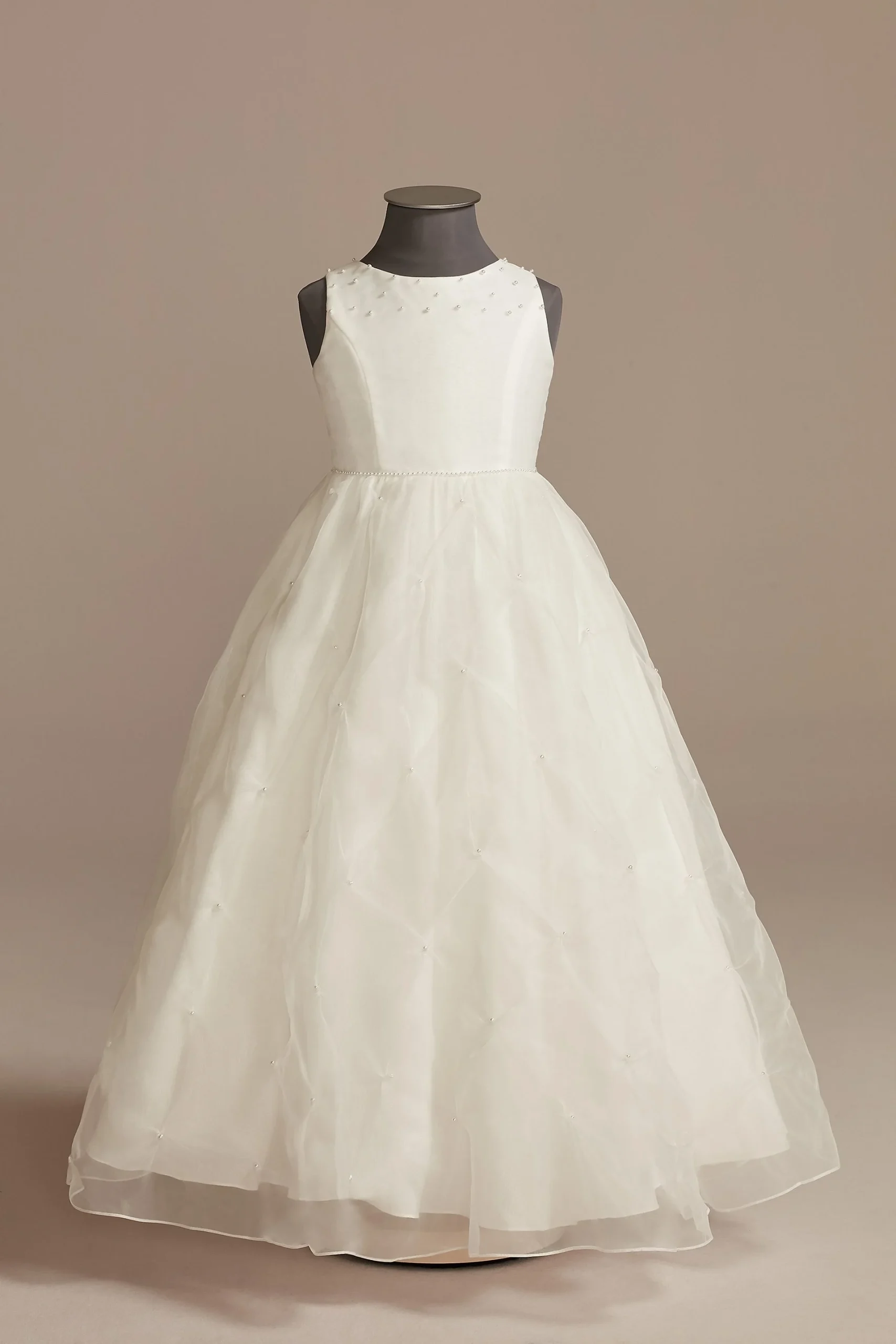 Puckered Flower Girl Dress with Hand-Placed Pearls