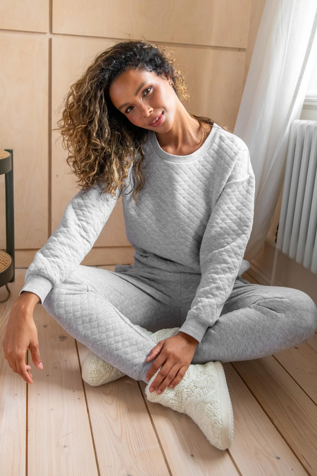 Quilted Lounge Sweatshirt and Jogger Co-Ord Set - Grey Marl