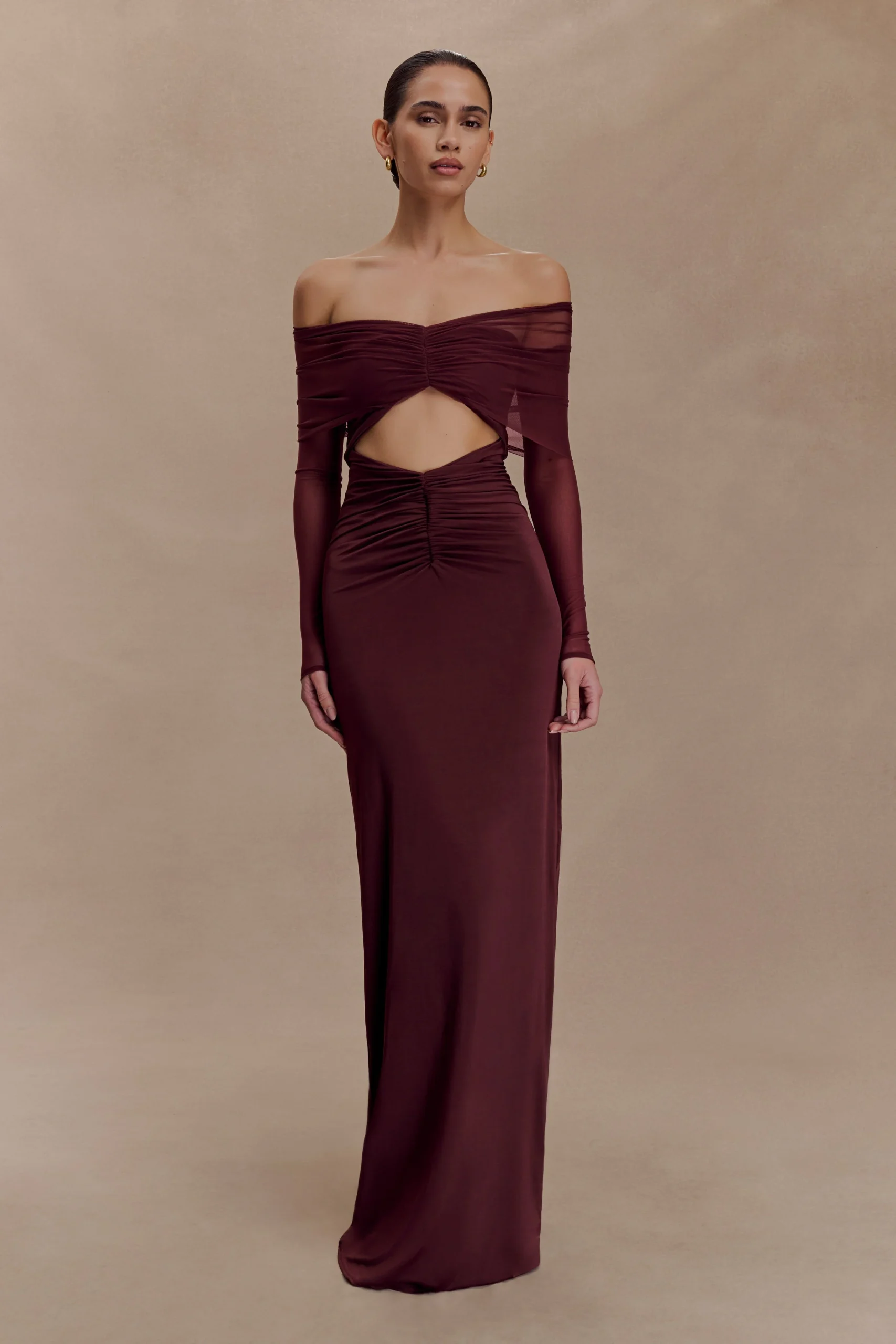 RafaellaFINAL SALESlinky And Mesh Maxi Dress - Mahogany
