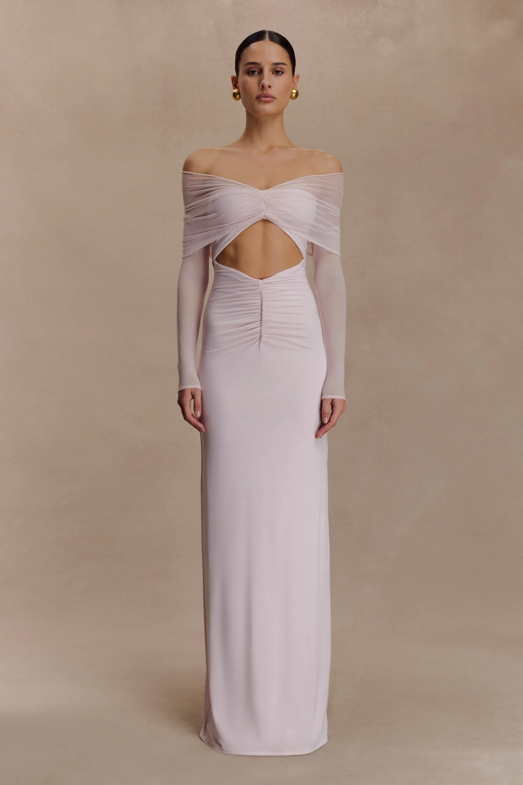 RafaellaSlinky And Mesh Maxi Dress - Pale Pink