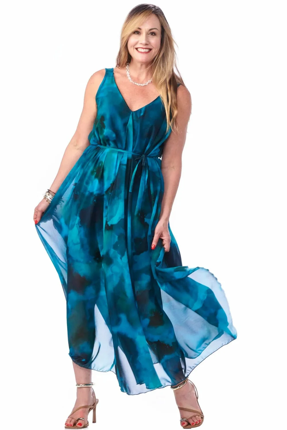 Rapz Chiffon Grecian Dress, Watercolour Green (4840)