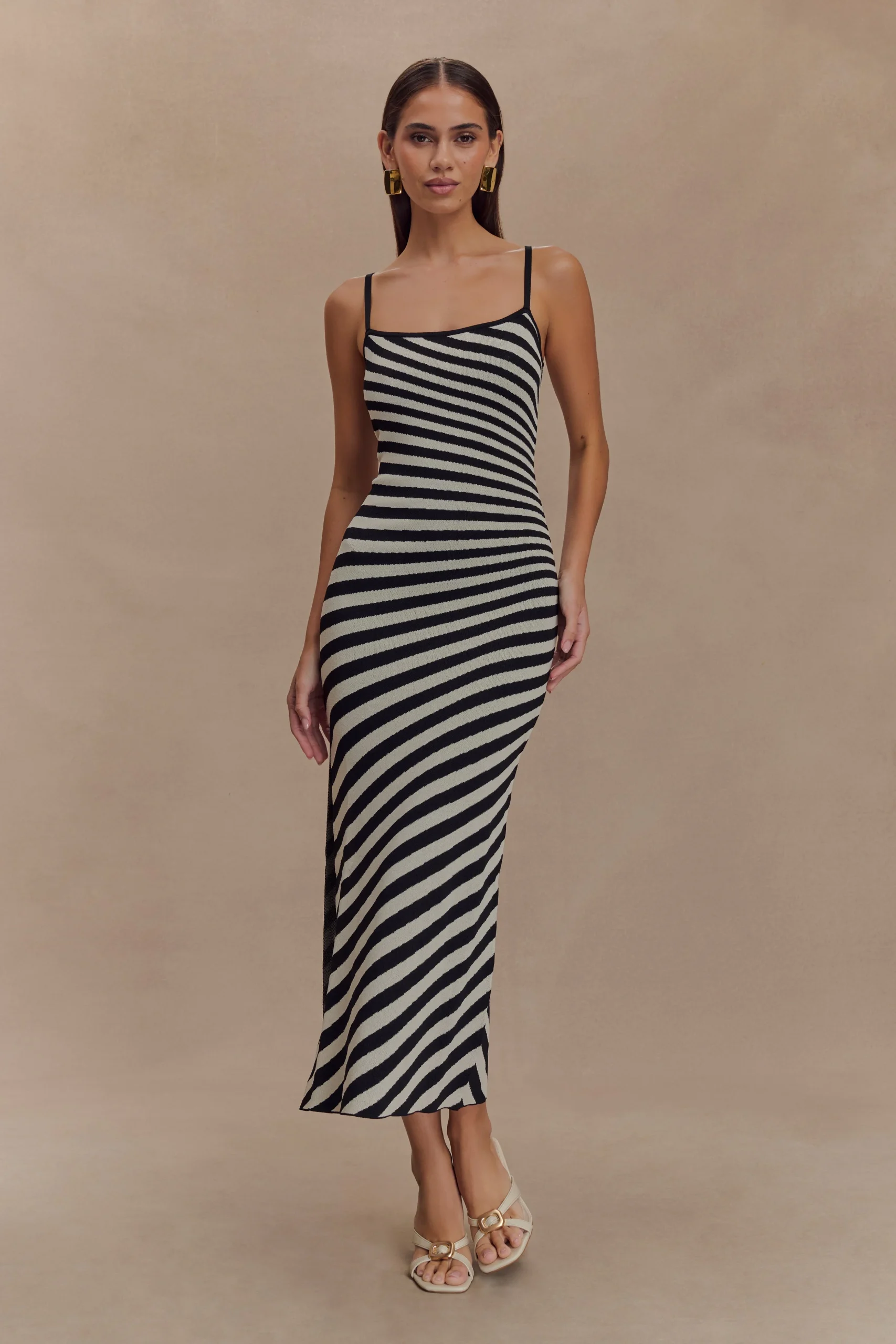 RavenStriped Knit Midi Dress - Black/White