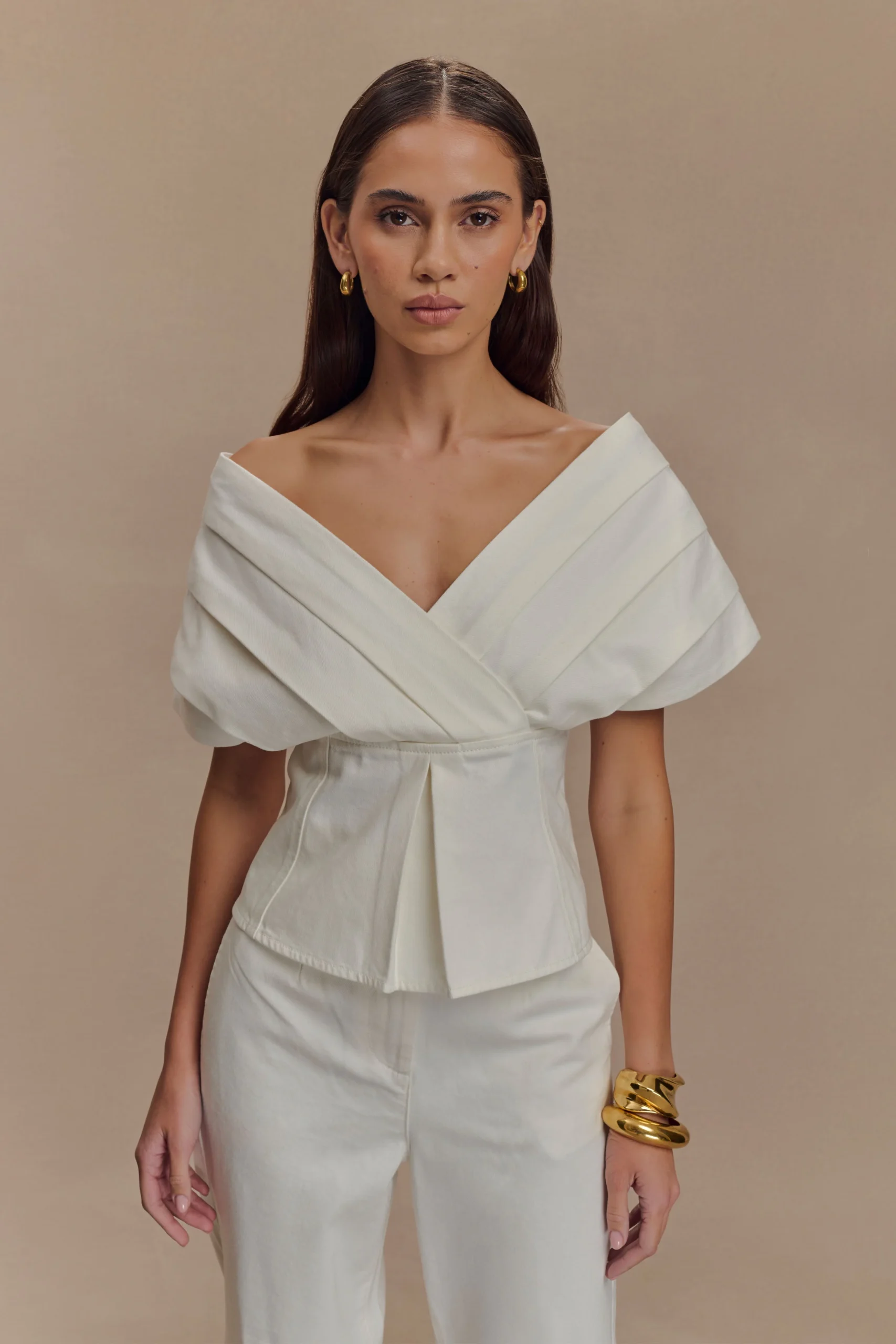 RayneOff Shoulder Denim Top - White