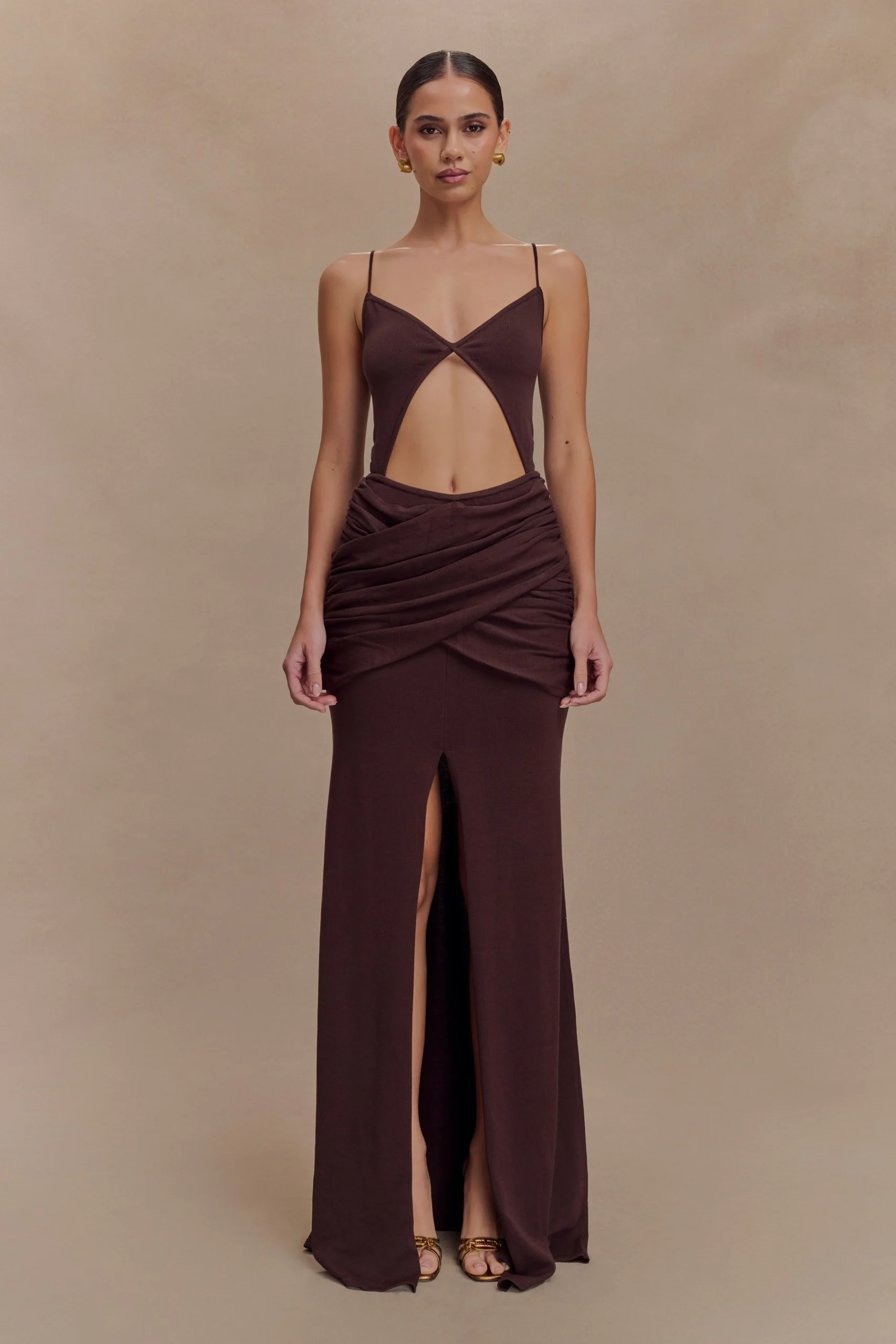 ReamaFINAL SALEWrap Over Knit Maxi Dress - Chocolate