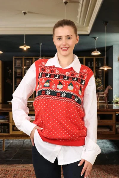 Red Christmas V Neck Knit Vest - Lyra