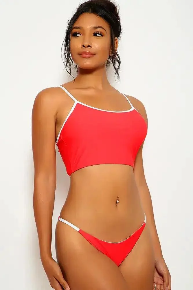 Red Crop Top Two Piece Swimsuit