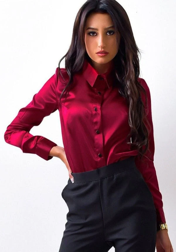 Red Satin Shirt Womens