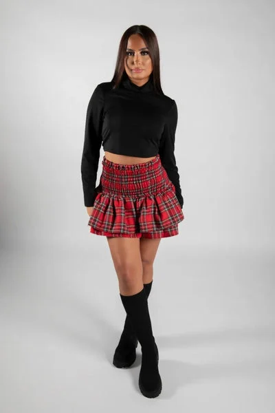Red Tartan Shirred Waist Ruffle Mini Skirt – Charlie