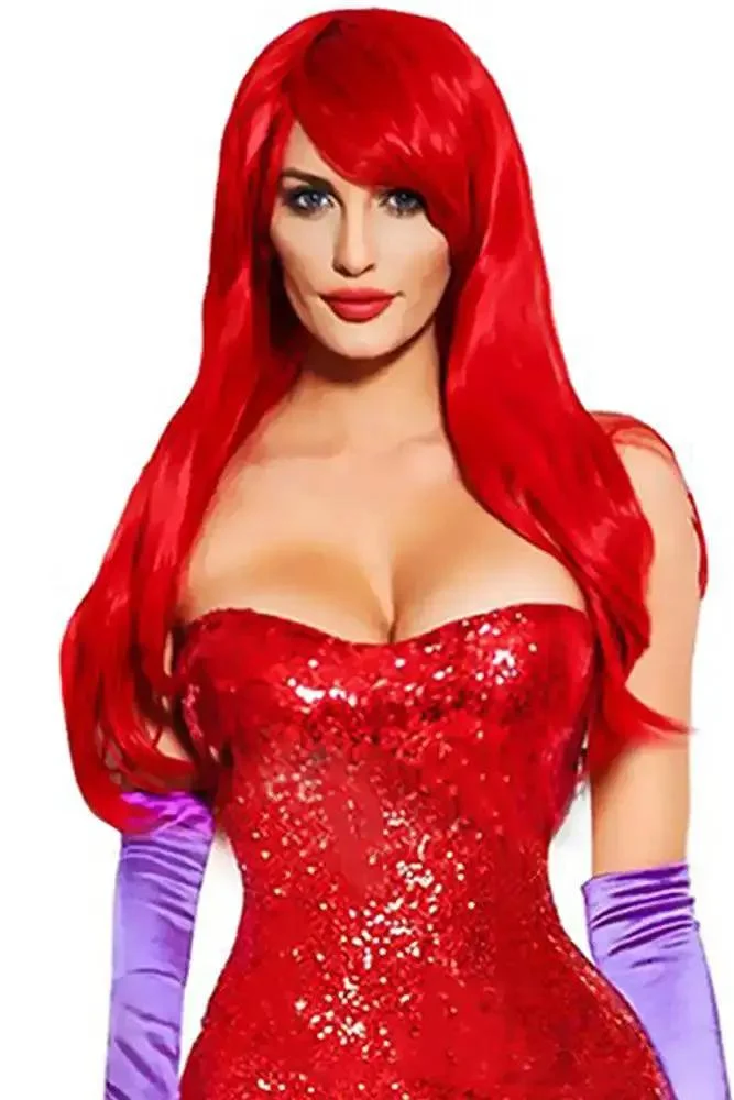 Red Wavy Bangs Long Costume Wig