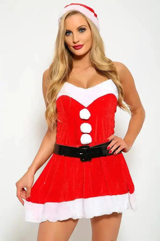 Red White Santa Dress 3 Pc. Costume