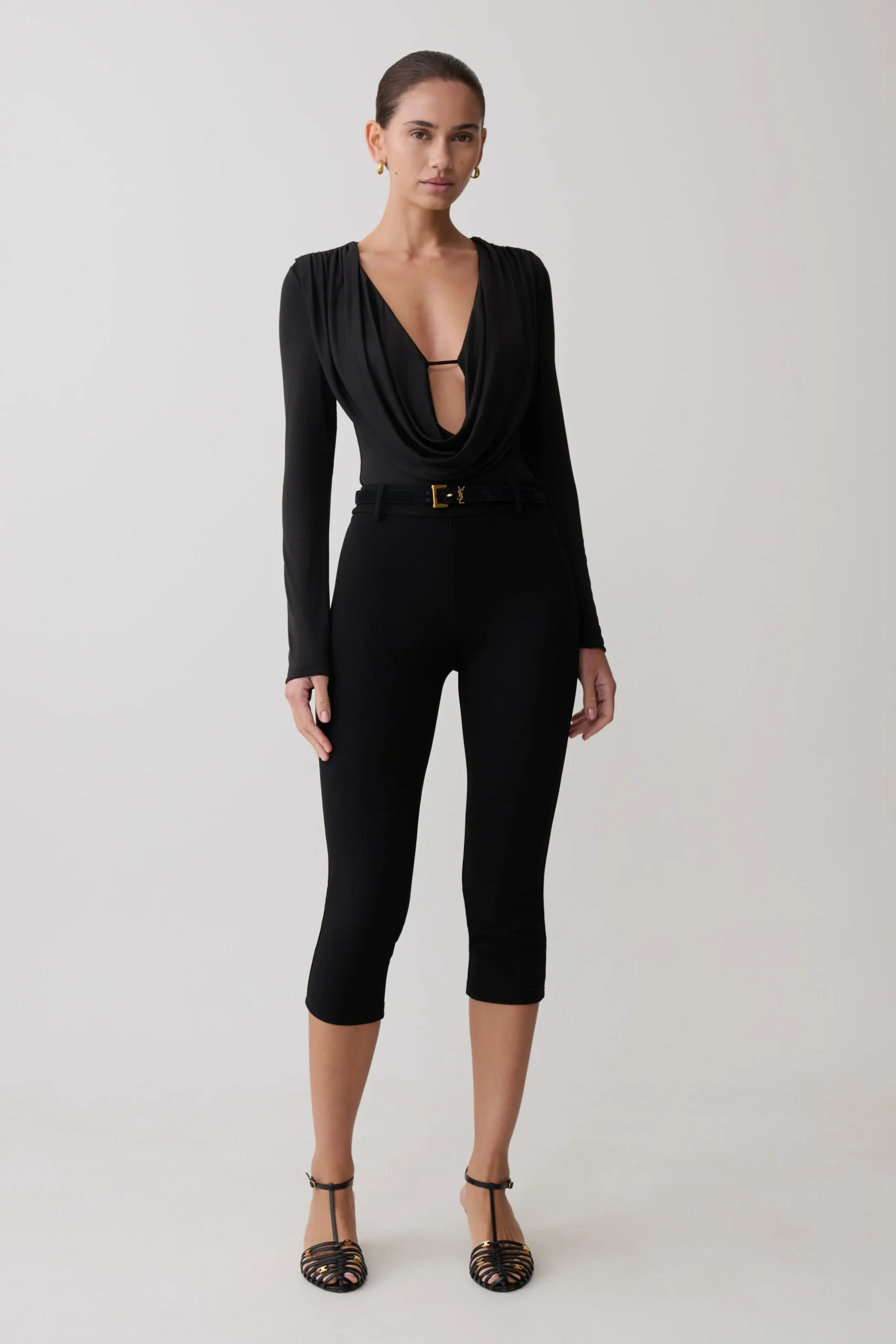 RenCowl Long Sleeve Slinky Bodysuit - Black